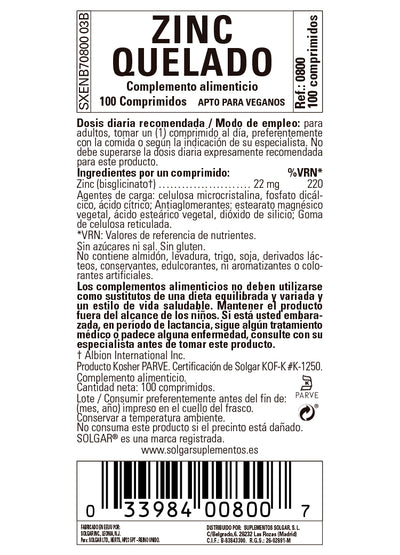 Zinc Quelado - 100 Comprimidos